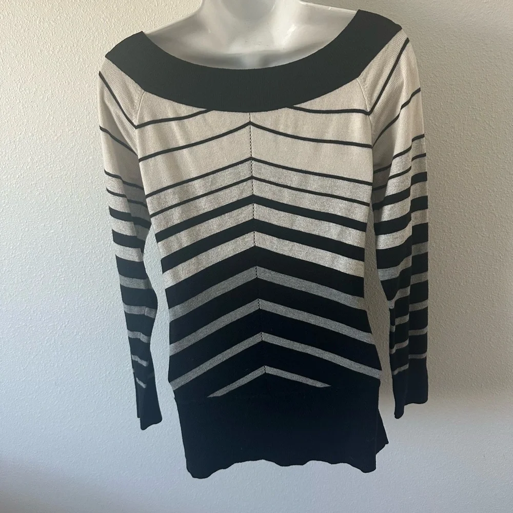 White House Black Market Black and Cream Striped Sweater - Picture 2 of 7